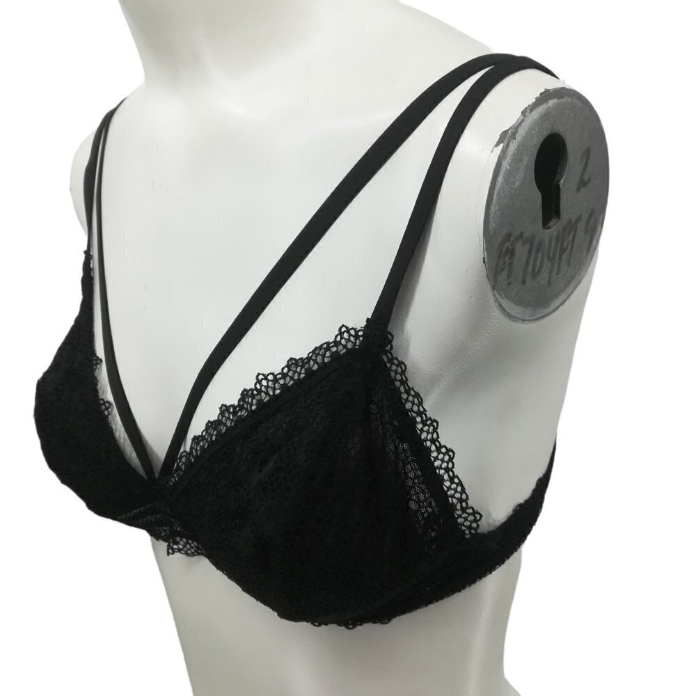 Victorias Secret Black Lace Caged Front Bralette Bra Size M Sheer Adjustable